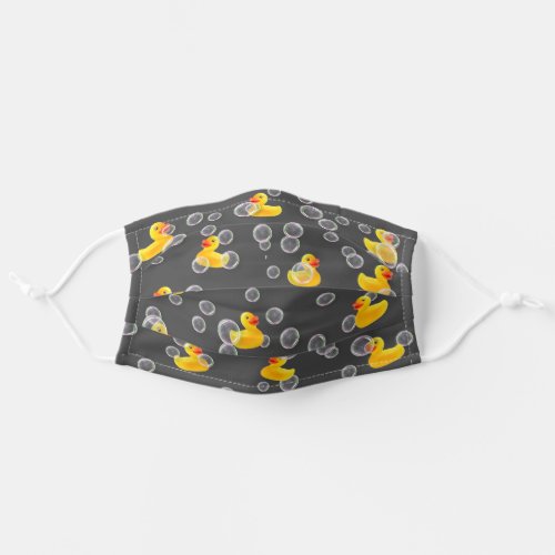 Yellow rubber ducks and bubbles on gray adult cloth face mask