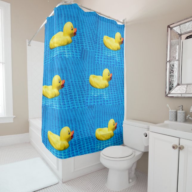Yellow Rubber Ducks Bathroom Shower Curtain (In Situ)