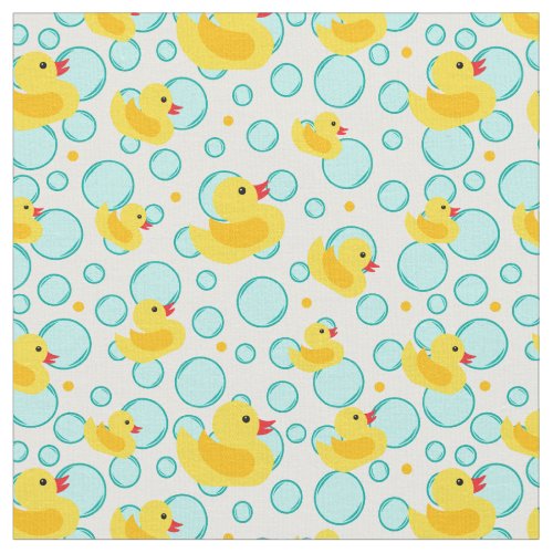 Yellow Rubber Ducks Bubbles Bathtime Pattern Fabric