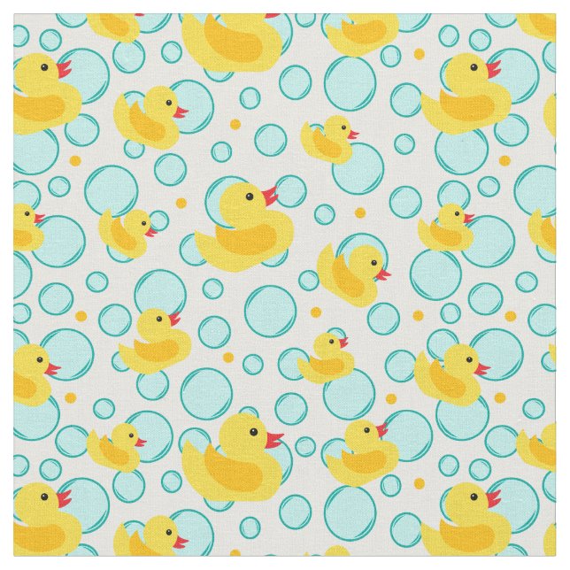 Yellow Rubber Ducks Bubbles Bathtime Pattern Fabric (Close Up)