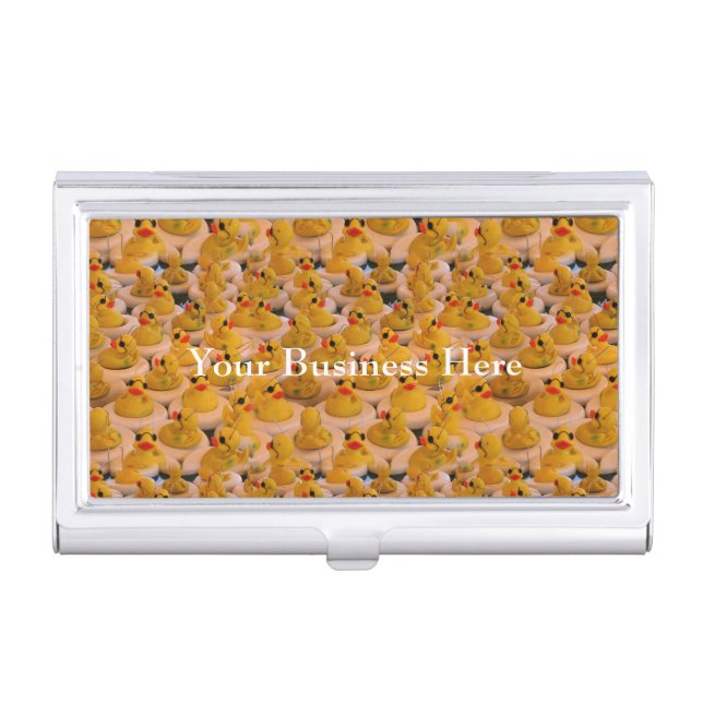 Yellow Rubber Ducks Cute Pattern Business Card Holder (Front)