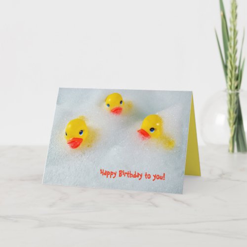 yellow rubber ducks in bubble bath birthday card
