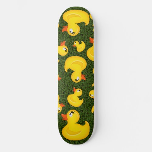 Yellow Rubber Ducks on Green Grass Skateboard