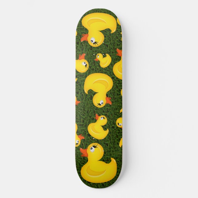 Yellow Rubber Ducks on Green Grass Skateboard Deck (Front)