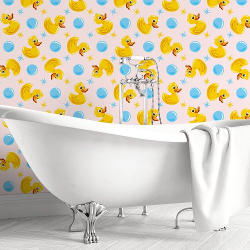 Yellow Rubber Ducks On Pink Wallpaper