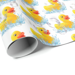 Yellow Rubber Ducks With Bubbles Wrapping Paper