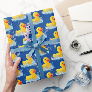 Yellow Rubber Ducks With Bubbles Wrapping Paper