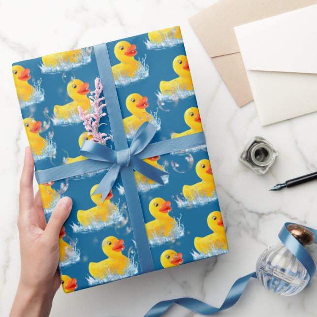 Yellow Rubber Ducks With Bubbles  Wrapping Paper (Gifting)