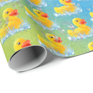 Yellow Rubber Ducks With Bubbles  Wrapping Paper