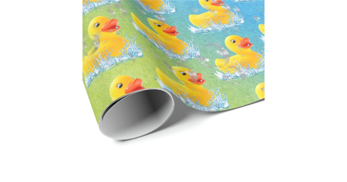 Cute Yellow Rubber Ducks Bubbles Baby Shower Wrapping Paper