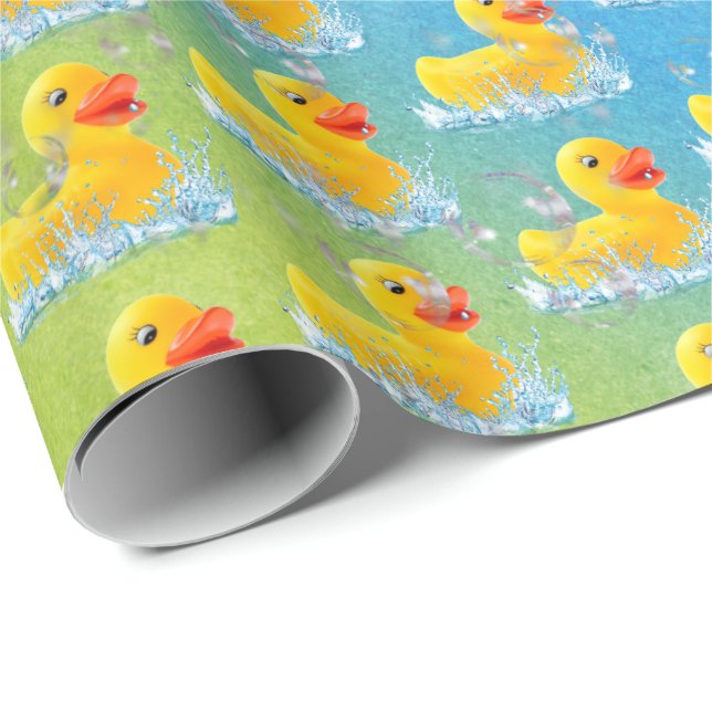 Yellow Rubber Ducks With Bubbles  Wrapping Paper (Roll Corner)