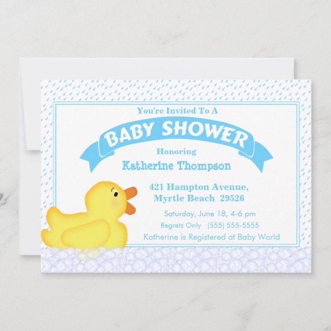 Yellow Rubber Ducky Baby Shower Invitation (Front)