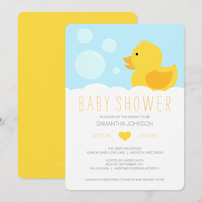 Yellow Rubber Ducky Baby Shower Invitation (Front/Back)