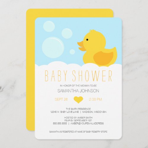 Yellow Rubber Ducky Baby Shower Invitation