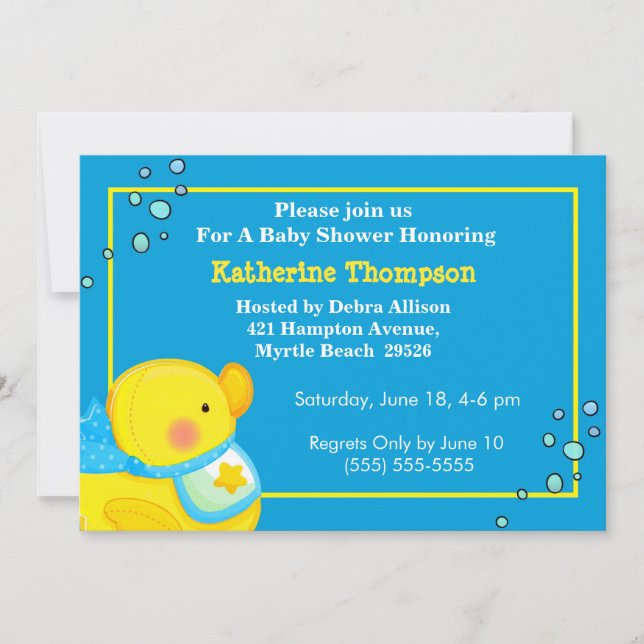 Yellow Rubber Ducky Baby Shower Invitation (Front)