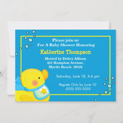 Yellow Rubber Ducky Baby Shower Invitation