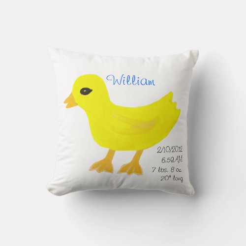 Yellow Rubber Ducky Birth Details Blue Throw Pillow