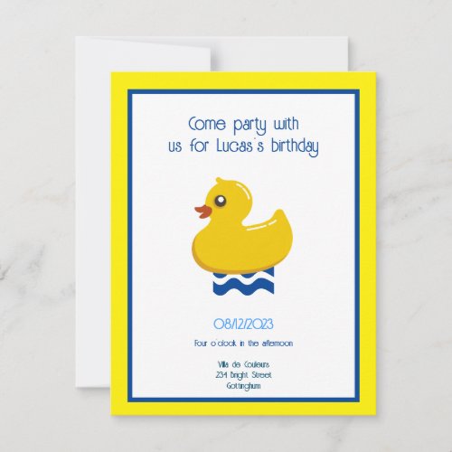 yellow rubber ducky birthday party invitation