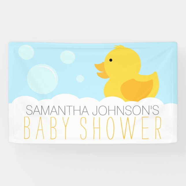 Yellow Rubber Ducky Bubble Bath Baby Shower Banner (Horizontal)