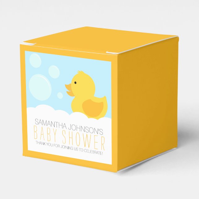 Yellow Rubber Ducky Bubble Bath Baby Shower Favor Boxes (Front Side)