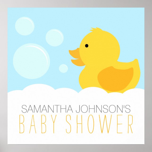 Yellow Rubber Ducky Bubble Bath Baby Shower Poster (Front)