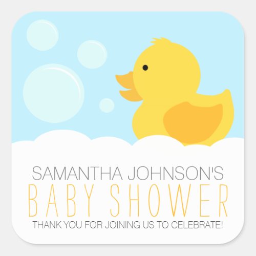 Yellow Rubber Ducky Bubble Bath Baby Shower Square Sticker