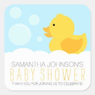 Yellow Rubber Ducky Bubble Bath Baby Shower Square Sticker