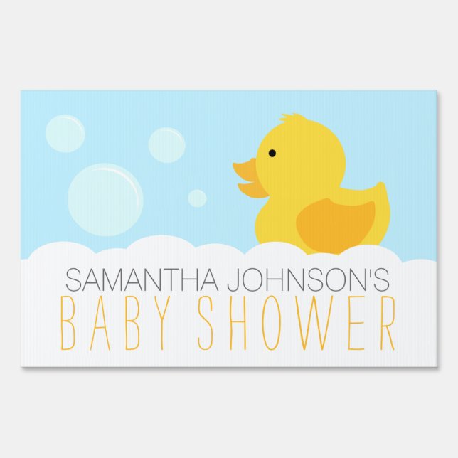 Yellow Rubber Ducky Bubble Bath Baby Shower Yard Sign (Front)