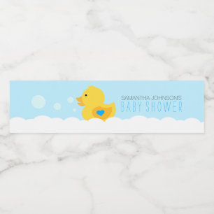 Yellow Rubber Ducky Bubble Bath Boys Baby Shower Water Bottle Label