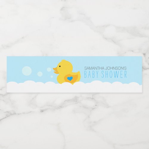 Yellow Rubber Ducky Bubble Bath Boys Baby Shower Water Bottle Label