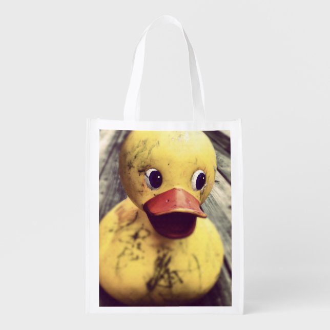 Yellow Rubber Ducky Covered in Dirt! Grocery Bag (Front)