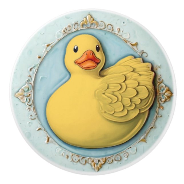 Yellow Rubber Ducky Cute Duck Duckie Toy Bathroom Ceramic Knob (Front)