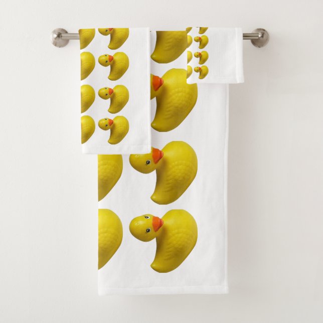 Yellow Rubber Ducky Duck Fun Kids Bath Time Towel Set (Insitu)
