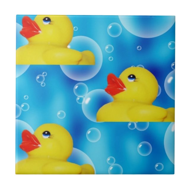 Yellow Rubber Ducky in Bubbles Ceramic Tile (Front)