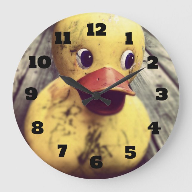 Yellow Rubber Ducky Needs a Bath! Large Clock (Front)