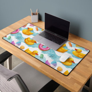 YELLOW RUBBER DUCKY & PINK POOL INNERTUBE DESK MAT