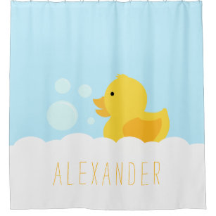Rubber Duck Shower Curtain Bubbles Hot Pink Print for Bathroom