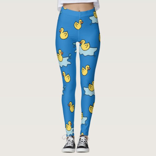 Yellow rubber ducky toy design leggings