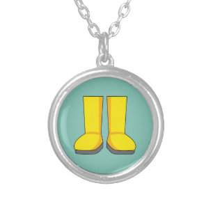 Yellow Rubber Rain Boots Silver Plated Necklace