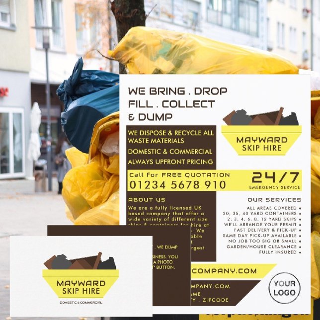 Yellow Rubbish Skip Design, Skip/Dumpster Company Flyer (Creator Uploaded)