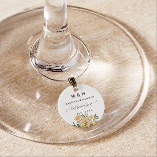 Yellow Rudbeckia Black Eyed Susan Custom Wedding Wine Charm