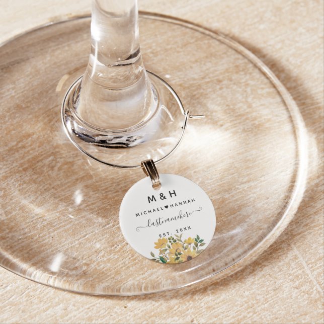 Yellow Rudbeckia Black Eyed Susan Custom Wedding Wine Charm (In Situ)