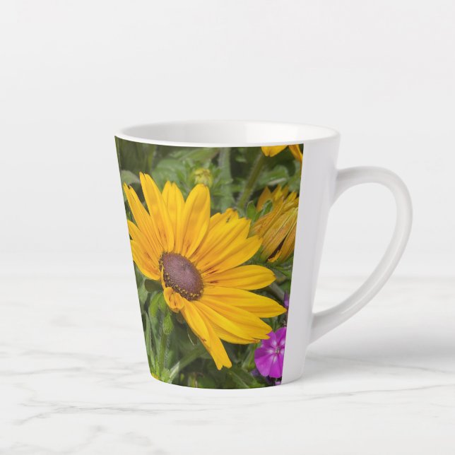  Yellow Rudbeckia Flowers Pink Phlox and Bee  Latte Mug (Right)