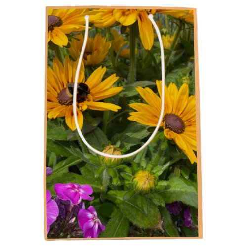  Yellow Rudbeckia Flowers Pink Phlox and Bee  Medium Gift Bag