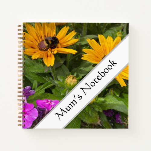  Yellow Rudbeckia Flowers Pink Phlox and Bee  Notebook