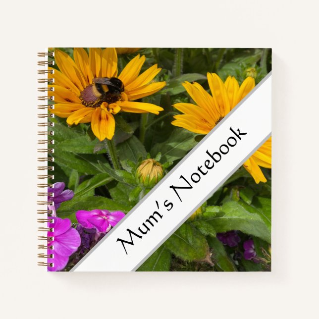  Yellow Rudbeckia Flowers Pink Phlox and Bee  Notebook (Front)