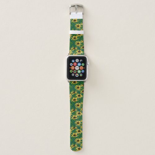 Yellow Rudbekia on dark green Apple Watch Band