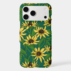 Yellow Rudbekia on dark green iPhone 17 Pro Max Case