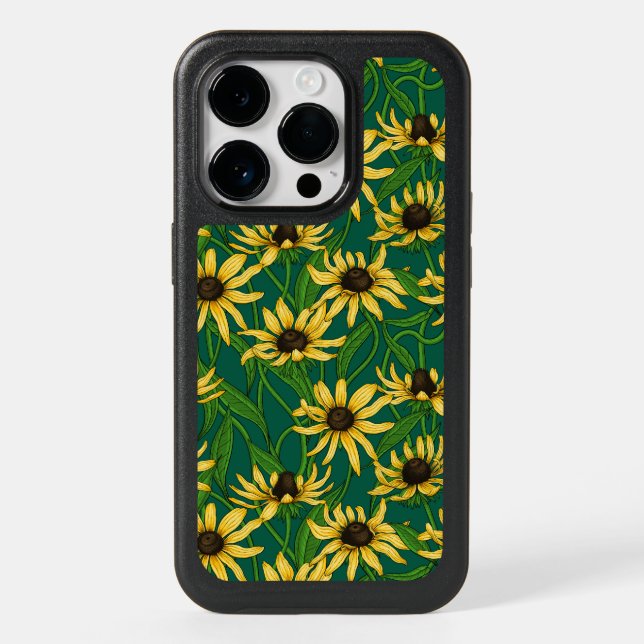 Yellow Rudbekia on dark green Otterbox iPhone Case (Back)