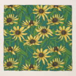Yellow Rudbekia on dark green Scarf<br><div class="desc">Hand-painted cvector pattern with yellow rudbekia flowers</div>